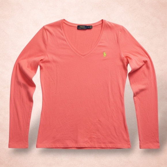 Polo Ralph Lauren Tops - Polo by Ralph Lauren Women's Coral Long Sleeve V-Neck